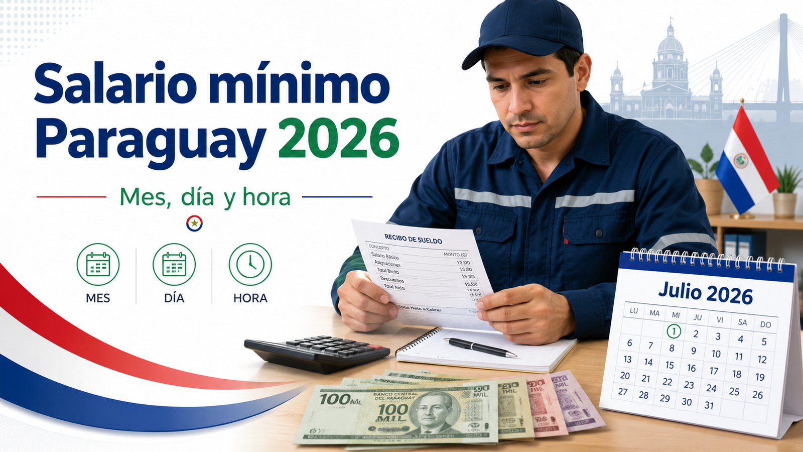 Salario mínimo Paraguay 2026: cuánto se cobra por mes, día y hora