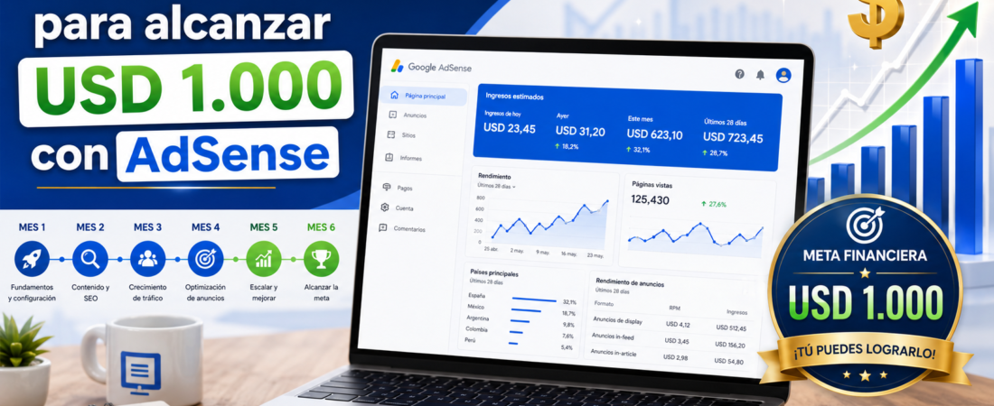 Cómo generar USD 1.000 en seis meses con Google AdSense: plan realista para un blog