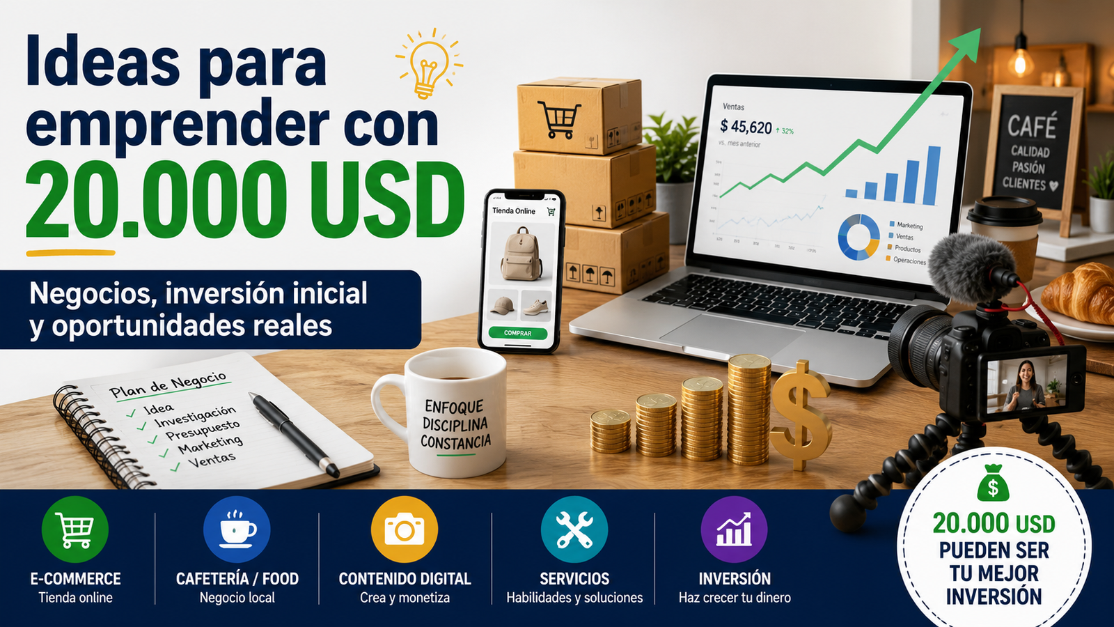 Ideas para emprender con 20.000 dólares: negocios rentables y cómo distribuir el capital